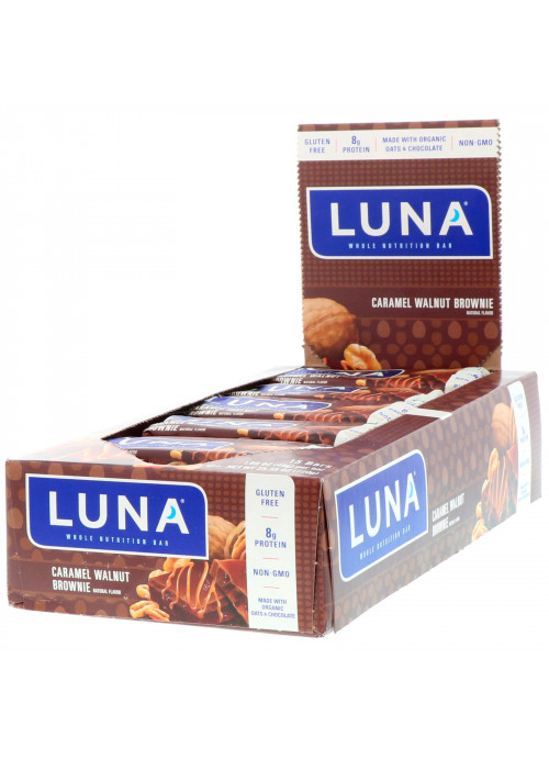 Clif Bar, Luna, Whole Nutrition Bar for Women, Caramel Walnut Brownie, 15 Bars, 1.69 oz (48 g) Each