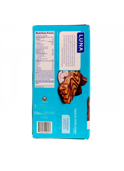 Clif Bar, Luna, Whole Nutrition Bar for Women, Chocolate Dipped Coconut, 15 Bars, 1.69 oz (48 g) Each