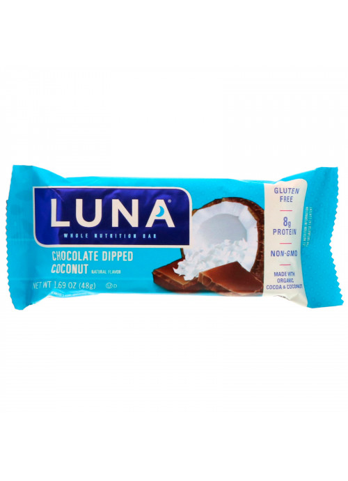 Clif Bar, Luna, Whole Nutrition Bar for Women, Chocolate Dipped Coconut, 15 Bars, 1.69 oz (48 g) Each