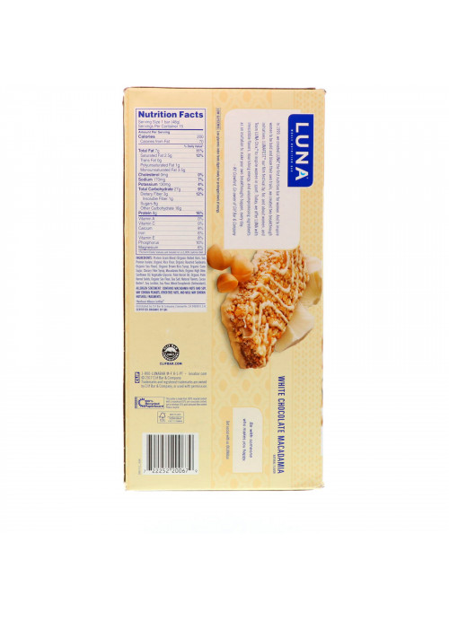 Clif Bar, Luna, Whole Nutrition Bar For Women, White Chocolate Macadamia, 15 Bars, 1.69 oz (48 g) Each