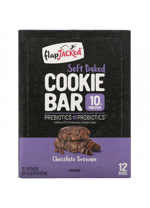 FlapJacked, Soft Baked Cookie Bar, Chocolate Brownie, 12 Bars, 1.90 oz (54 g) Each