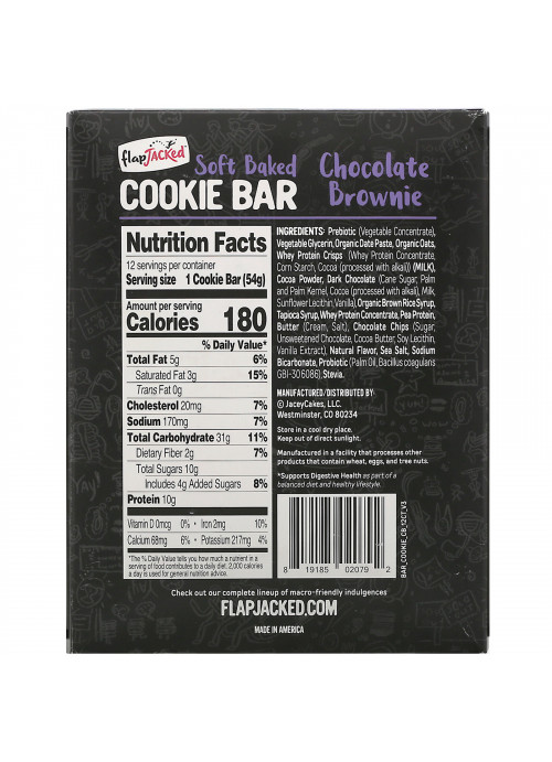 FlapJacked, Soft Baked Cookie Bar, Chocolate Brownie, 12 Bars, 1.90 oz (54 g) Each