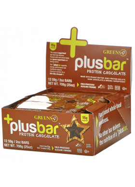 Greens Plus, Plusbar, Protein Chocolate, 12 Bars, 2 oz (59 g) Each