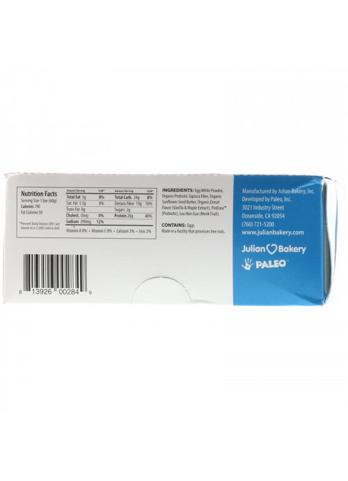 Julian Bakery, PALEO Protein Bar, Glazed Donut, 12 Bars, 2.12 oz (60 g) Each