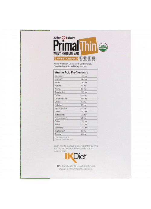 Julian Bakery, PrimalThin Whey Protein Bar, Sweet Cream, 12 Bars, 1.43 lbs (648 g)