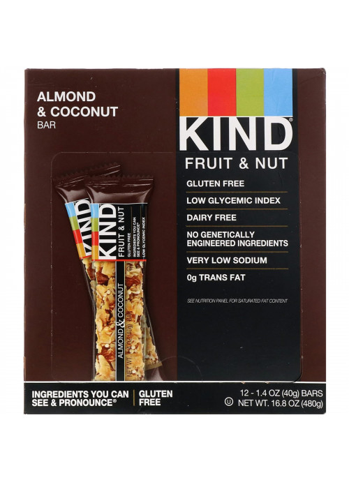 KIND Bars, Fruit & Nut Bar, Almond & Coconut, 12 Bars, 1.4 oz (40 g) Each