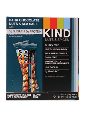 KIND Bars, Nuts & Spices, Dark Chocolate Nuts & Sea Salt, 12 Bars, 1.4 oz (40 g) Each