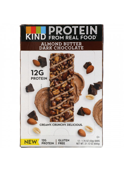 KIND Bars, Protein, Almond Butter Dark Chocolate, 12 Bars, 1.76 oz (50 g) Each
