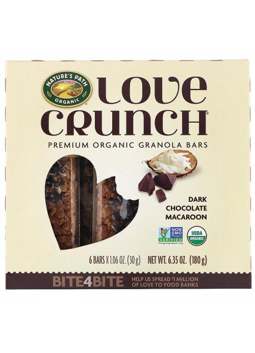 Nature's Path, Love Crunch, Premium Organic Granola Bars, Dark Chocolate Macaroon, 6 Bars, 1.06 oz (30 g) Each