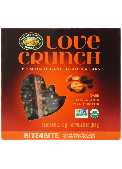 Nature's Path, Love Crunch, Premium Organic Granola Bars, Dark Chocolate Peanut Butter, 6 Bars, 1.06 oz (30 g) Each