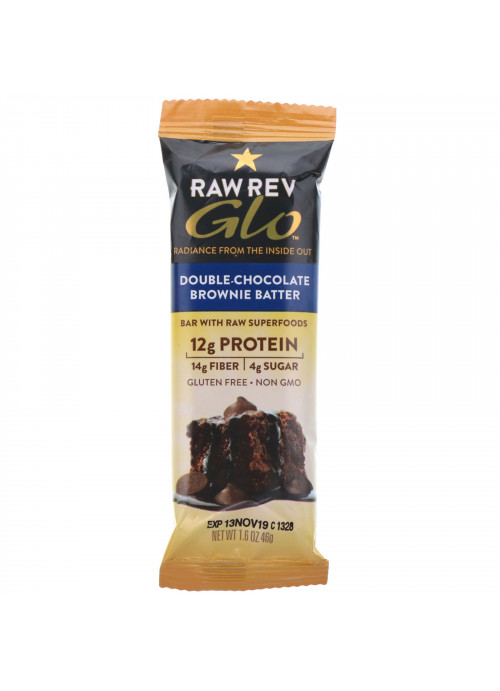 Raw Rev, Glo, Double Chocolate Brownie Batter, 12 Bars, 1.6 oz (46 g) Each