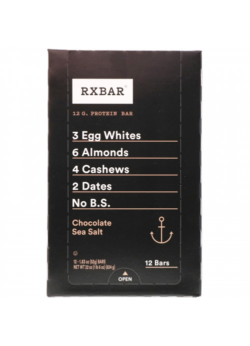RXBAR, Protein Bar, Chocolate Sea Salt, 12 Bars, 1.83 oz (52 g) Each