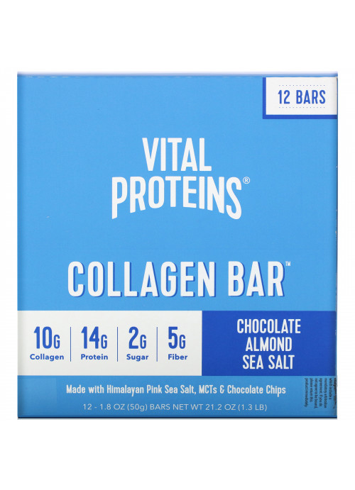 Vital Proteins, Collagen Bar, Chocolate Almond Sea Salt, 12 Bars, 1.8 oz (50 g) Each