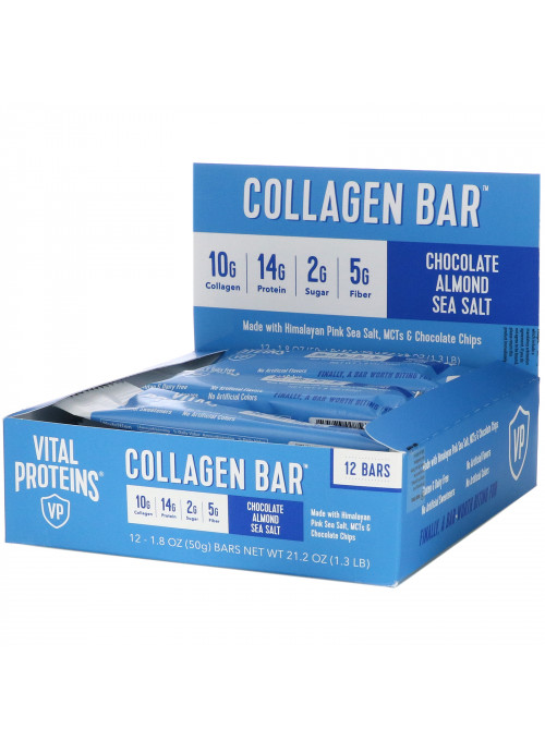 Vital Proteins, Collagen Bar, Chocolate Almond Sea Salt, 12 Bars, 1.8 oz (50 g) Each