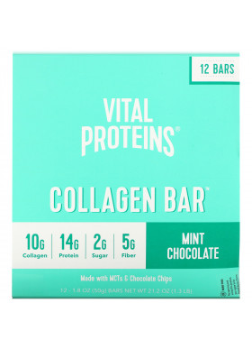 Vital Proteins, Collagen Bar, Mint Chocolate, 12 Bars, 1.8 oz (50 g) Each