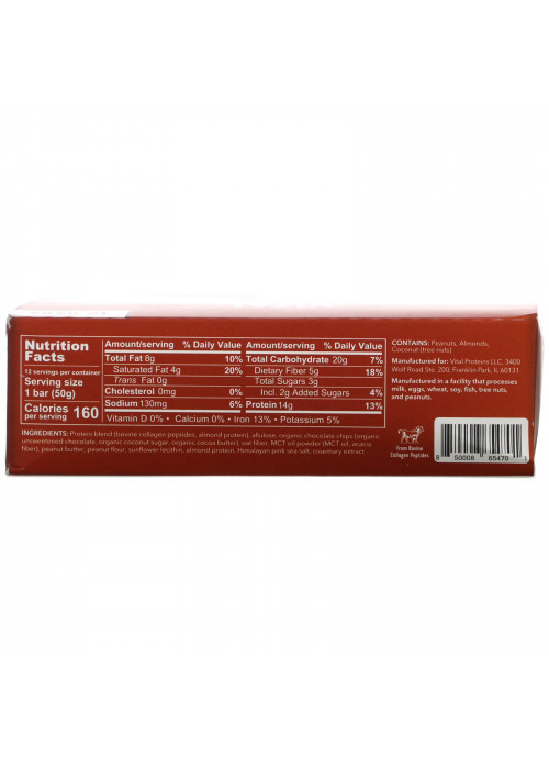 Vital Proteins, Collagen Bar, Peanut Butter Chocolate, 12 bars, 1.8 oz (50 g) Each