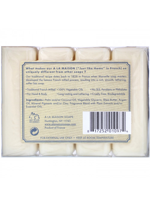 A La Maison de Provence, Hand & Body Bar Soap, Fresh Sea Salt, 4 Bars, 3.5 oz Each