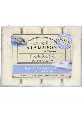 A La Maison de Provence, Hand & Body Bar Soap, Fresh Sea Salt, 4 Bars, 3.5 oz Each