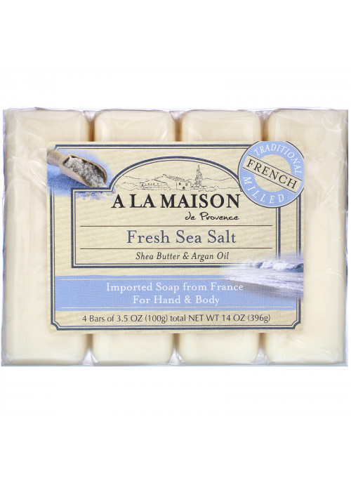 A La Maison de Provence, Hand & Body Bar Soap, Fresh Sea Salt, 4 Bars, 3.5 oz Each