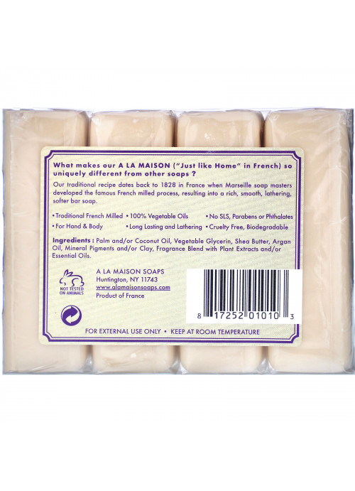 A La Maison de Provence, Hand & Body Bar Soap, Lavender Flowers, 4 Bars, 3.5 oz (100 g) Each