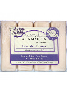 A La Maison de Provence, Hand & Body Bar Soap, Lavender Flowers, 4 Bars, 3.5 oz (100 g) Each