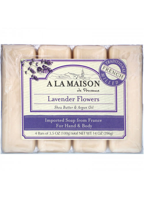 A La Maison de Provence, Hand & Body Bar Soap, Lavender Flowers, 4 Bars, 3.5 oz (100 g) Each
