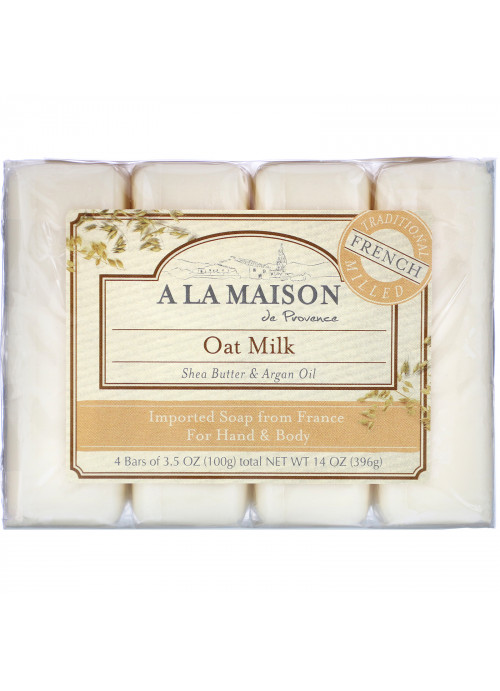 A La Maison de Provence, Hand & Body Bar Soap, Oat Milk, 4 Bars, 3.5 oz (100 g) Each