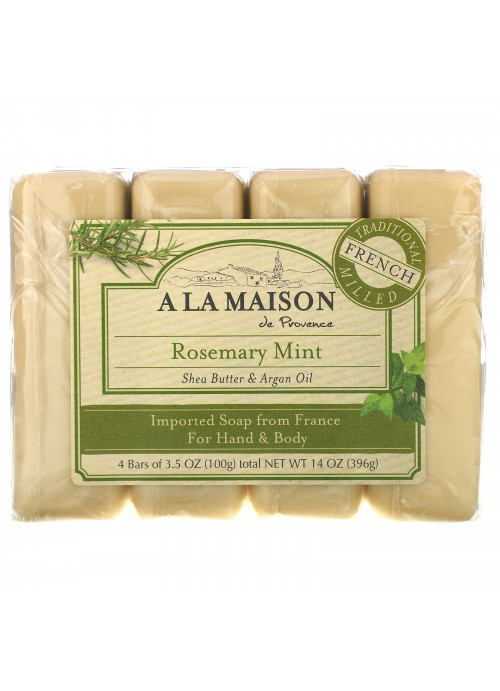 A La Maison de Provence, Hand & Body Bar Soap, Rosemary Mint, 4 Bars, 3.5 oz (100 g) Each