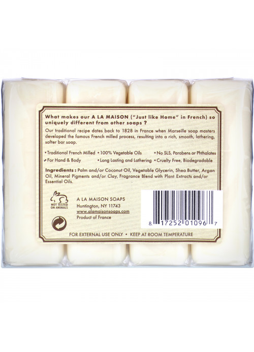 A La Maison de Provence, Hand & Body Bar Soap, Sweet Almond, 4 Bars, 3.5 oz Each