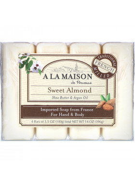 A La Maison de Provence, Hand & Body Bar Soap, Sweet Almond, 4 Bars, 3.5 oz Each