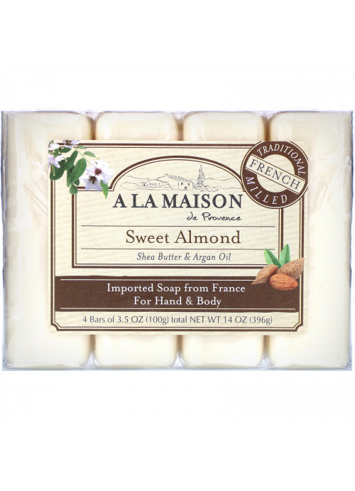 A La Maison de Provence, Hand & Body Bar Soap, Sweet Almond, 4 Bars, 3.5 oz Each
