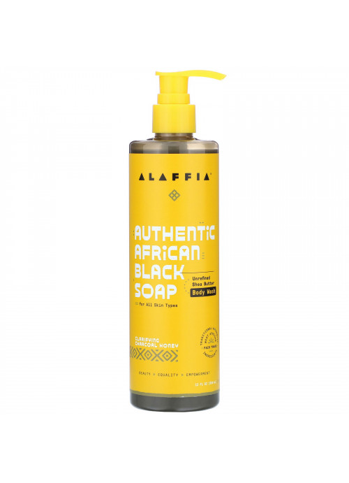 Alaffia, Authentic African Black Soap Body Wash, Charcoal Honey, 12 fl oz (354 ml)