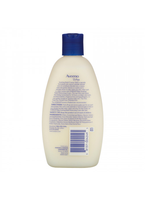 Aveeno, Baby, Soothing Relief Creamy Wash, Fragrance Free, 8 fl oz (236 ml)