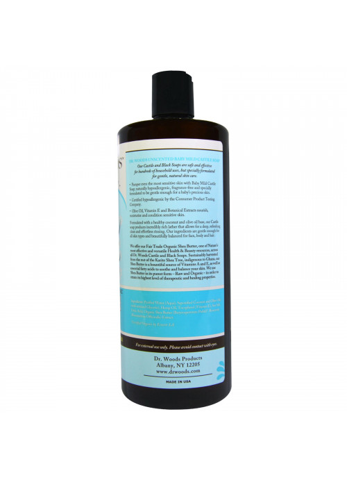 Dr. Woods, Baby Mild, Castile Soap with Fair Trade Shea Butter, Unscented, 32 fl oz (946 ml)