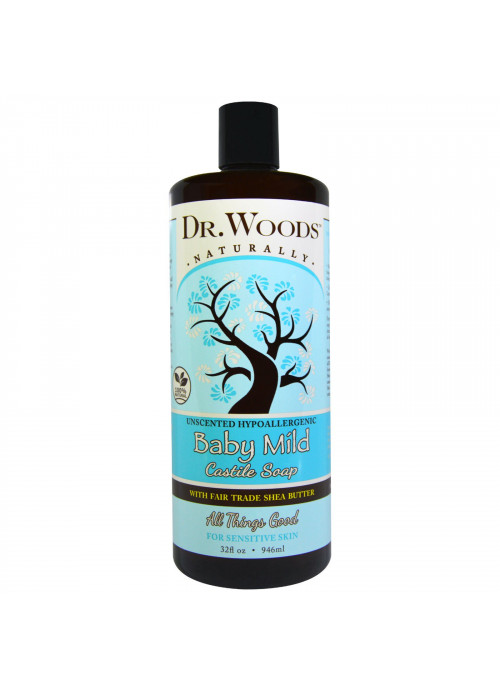 Dr. Woods, Baby Mild, Castile Soap with Fair Trade Shea Butter, Unscented, 32 fl oz (946 ml)