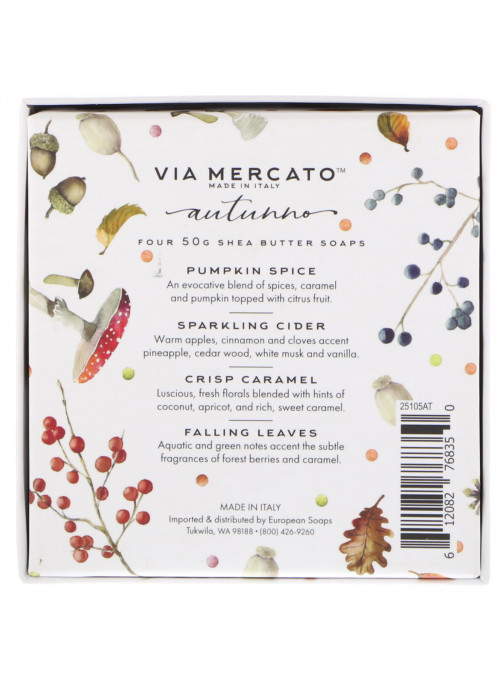 European Soaps, Via Mercato, Autumno, Shea Butter Soaps Set, 4 Soaps, 50 g Each