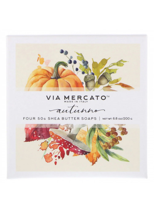 European Soaps, Via Mercato, Autumno, Shea Butter Soaps Set, 4 Soaps, 50 g Each