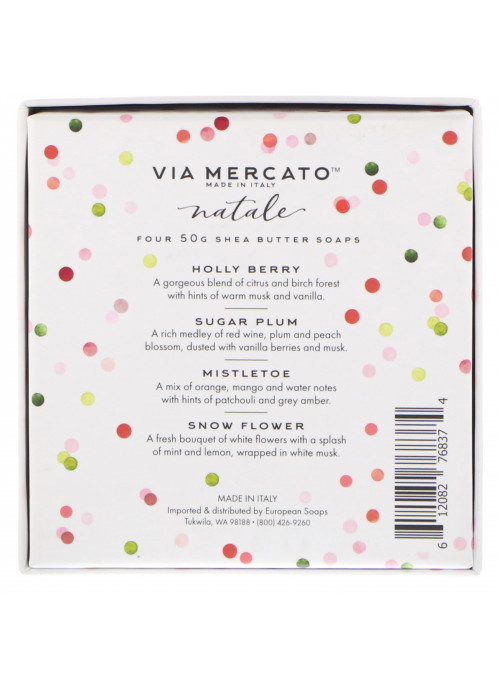 European Soaps, Via Mercato, Natale, Shea Butter Soaps Set, 4 Soaps, 50 g Each
