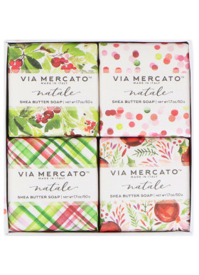 European Soaps, Via Mercato, Natale, Shea Butter Soaps Set, 4 Soaps, 50 g Each