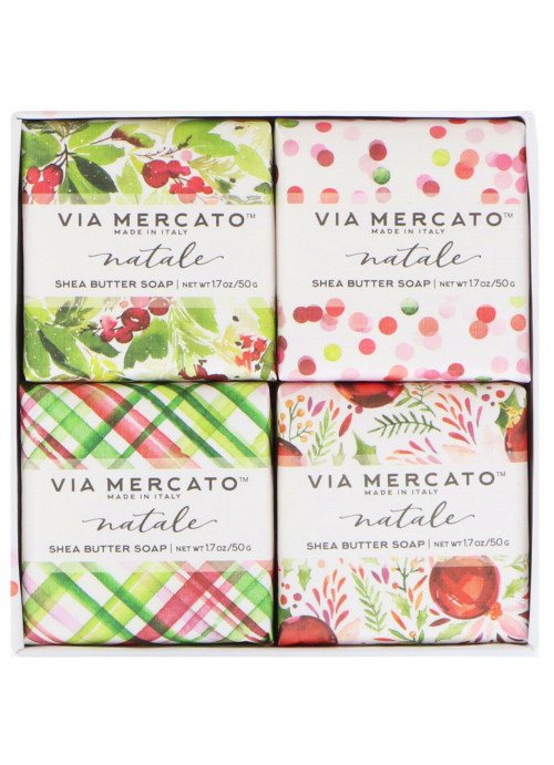 European Soaps, Via Mercato, Natale, Shea Butter Soaps Set, 4 Soaps, 50 g Each