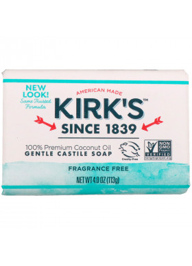 Kirk's, 100% Premium Coconut Oil Gentle Castile Soap, Fragrance Free,  4 oz (113 g)