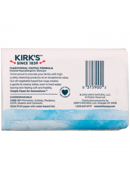 Kirk's, 100% Premium Coconut Oil Gentle Castile Soap, Original Fresh Scent, 4 oz (113 g)