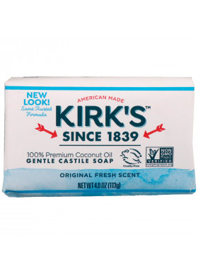 Kirk's, 100% Premium Coconut Oil Gentle Castile Soap, Original Fresh Scent, 4 oz (113 g)