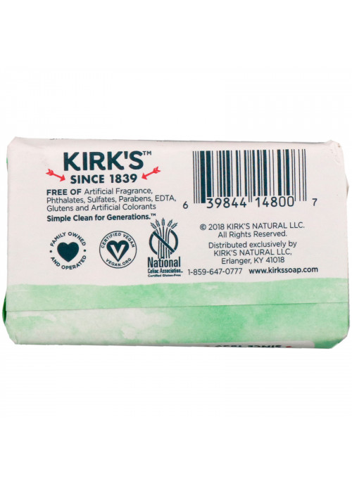 Kirk's, 100% Premium Coconut Oil Gentle Castile Soap, Soothing Aloe Vera, 1.13 oz (32 g)