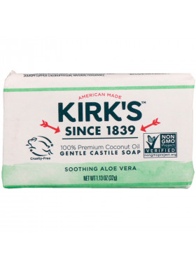 Kirk's, 100% Premium Coconut Oil Gentle Castile Soap, Soothing Aloe Vera, 1.13 oz (32 g)
