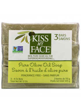 Kiss My Face, Pure Olive Oil Soap, Fragrance Free, 3 Bars, 4 oz (115 g) Each