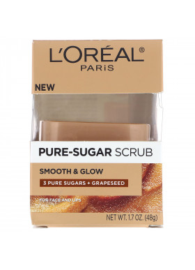 L'Oreal, Pure-Sugar Scrub, Smooth & Glow, 3 Pure Sugars + Grapeseed, 1.7 oz (48 g)