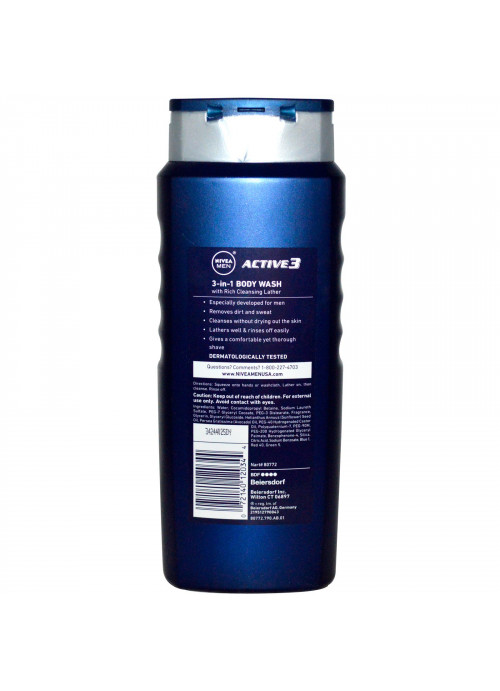Nivea, Men, 3-in-1 Body Wash, Active 3, 16.9 fl oz (500 ml)