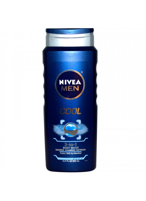 Nivea, Men 3-in-1 Body Wash, Cool, 16.9 fl oz (500 ml)