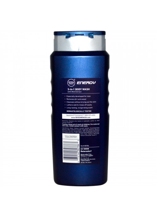 Nivea, Men 3-in-1 Body Wash, Energy, 16.9 fl oz (500 ml)